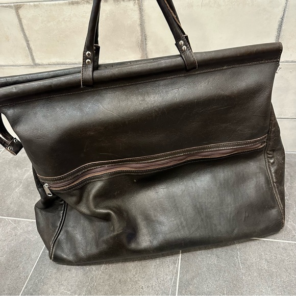 American West duffel travel bag western leather cowhide brown large - Picture 9 of 11